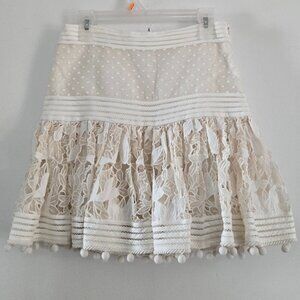 Zimmermann Corsage Pompom Embellished Guipure Lace Swiss Dot Tulle Mini XS b62E